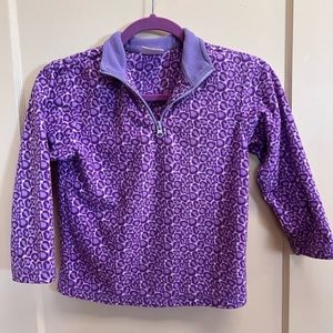 Hanna Anderson Girls Purple Leopard Fleece 1/4 Zip pullover sweater size M